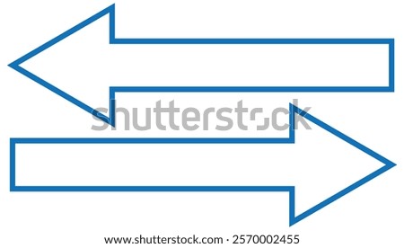 Thick Blue arrow double pointing. Long, straight-line arrow icon. Graphic illustration for direction symbols, up and down sign. Double arrow icon. Vector illustration of blue dual arrow . Stock image.