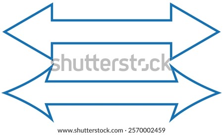 Thick Blue arrow double pointing. Long, straight-line arrow icon. Graphic illustration for direction symbols, up and down sign. Double arrow icon. Vector illustration of blue dual arrow . Stock image.