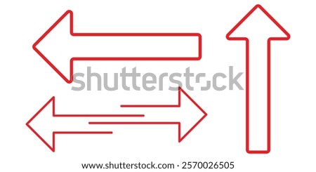 Red arrow double pointing. Long, straight-line arrow icon. Graphic illustration for direction symbols, up and down signs. Vector horizontal arrow variation. Bold arrow icon. Design eps 10