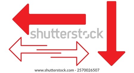 Red arrow double pointing. Long, straight-line arrow icon. Graphic illustration for direction symbols, up and down signs. Vector horizontal arrow variation. Bold arrow icon. Design eps 10