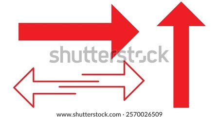 Red arrow double pointing. Long, straight-line arrow icon. Graphic illustration for direction symbols, up and down signs. Vector horizontal arrow variation. Bold arrow icon. Design eps 10