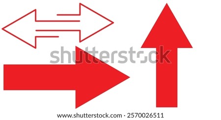 Red arrow double pointing. Long, straight-line arrow icon. Graphic illustration for direction symbols, up and down signs. Vector horizontal arrow variation. Bold arrow icon. Design eps 10