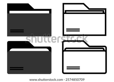 File folder vector icons. File folder in flat style. File catalog, document search, folder synchronization, local network vector illustrations. Outline minimal signs for web site.  Editable Strokes. 