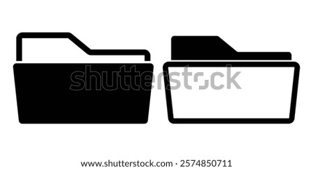 File folder vector icons. File folder in flat style. File catalog, document search, folder synchronization, local network vector illustrations. Outline minimal signs for web site.  Editable Strokes. 