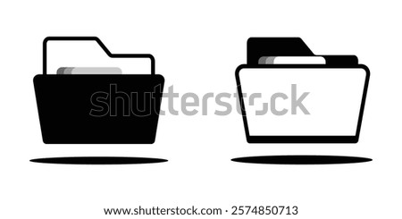 File folder vector icons. File folder in flat style. File catalog, document search, folder synchronization, local network vector illustrations. Outline minimal signs for web site.  Editable Strokes. 