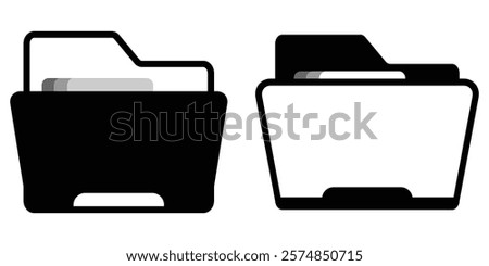 File folder vector icons. File folder in flat style. File catalog, document search, folder synchronization, local network vector illustrations. Outline minimal signs for web site.  Editable Strokes. 