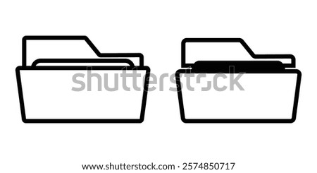 File folder vector icons. File folder in flat style. File catalog, document search, folder synchronization, local network vector illustrations. Outline minimal signs for web site.  Editable Strokes. 