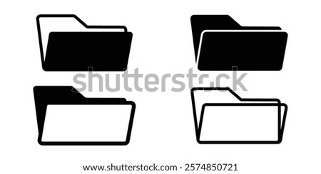 File folder vector icons. File folder in flat style. File catalog, document search, folder synchronization, local network vector illustrations. Outline minimal signs for web site.  Editable Strokes. 