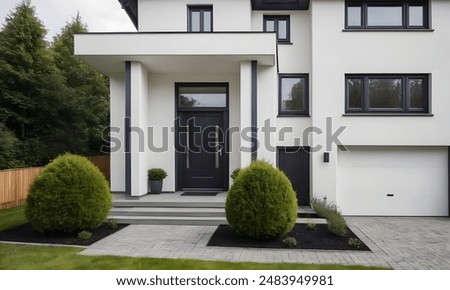 Similar – Image, Stock Photo House facade in the rear view mirror of a scooter