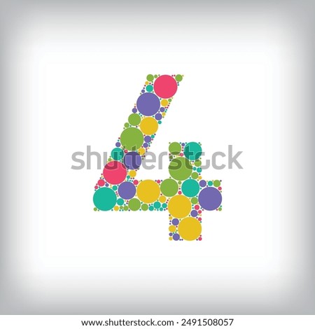 Number 4 made of creative colored dots or filled with circles. Creative fonts with unique Numbers and symbols. Vector illustration.