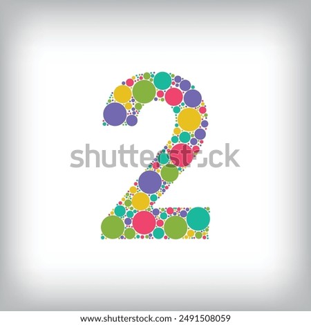 Number 2 made of creative colored dots or filled with circles. Creative fonts with unique Numbers and symbols. Vector illustration.