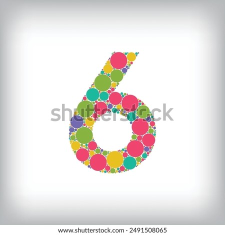 Number 6 made of creative colored dots or filled with circles. Creative fonts with unique Numbers and symbols. Vector illustration.