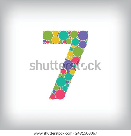 Number 7 made of creative colored dots or filled with circles. Creative fonts with unique Numbers and symbols. Vector illustration.