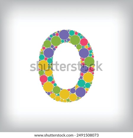 Number 0 made of creative colored dots or filled with circles. Creative fonts with unique Numbers and symbols. Vector illustration.