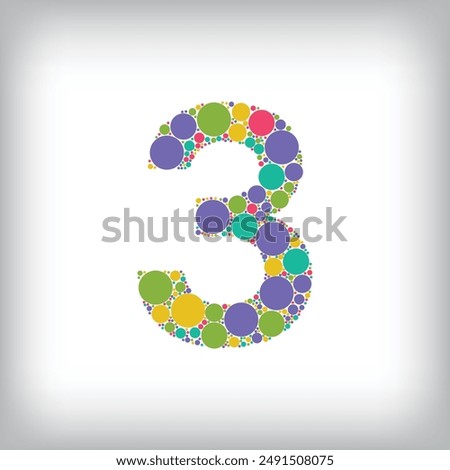 Number 3 made of creative colored dots or filled with circles. Creative fonts with unique Numbers and symbols. Vector illustration.