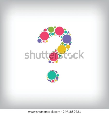 Letter question mark made of creative colored dots or filled with circles. Creative fonts with unique symbols. Vector illustration.