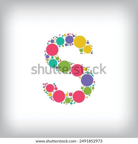 Letter S made of creative colored dots or filled with circles. Creative fonts with unique symbols. Vector illustration.