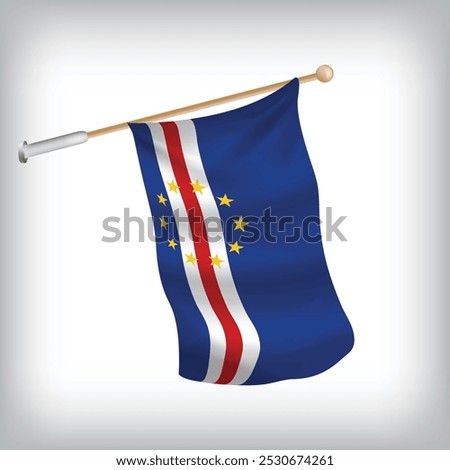 Realistic illustration of Cabo Verde flags waving on the wall. The set is in the collection