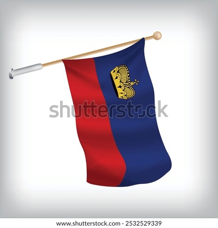 Realistic illustration of Liechtenstein flags waving on the wall. The set is in the flag collection