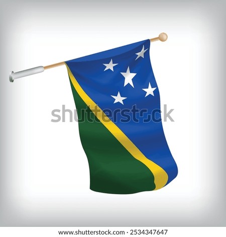 Realistic illustration of Solomon Islands flags waving on the wall. The set is in the flag collection