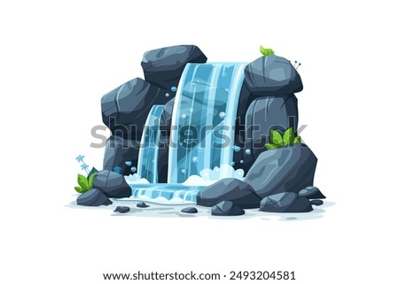 Waterfall Cascading Over Rocks. Vector illustration design.