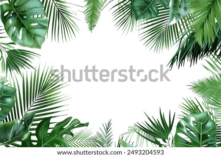 Tropical Greenery Frame with Blank Center. Vector illustration design.