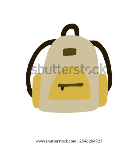 Cute illustration of a yellow backpack with brown straps, depicting a cartoon style. Perfect for school or travel themes, adding a playful touch to graphic design projects