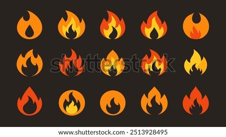 Fire Flames icon Set. Fire Flames. Flame symbols. Set of colorful fire flame. Collection of hot flaming element. Fire, flame vector illustration.