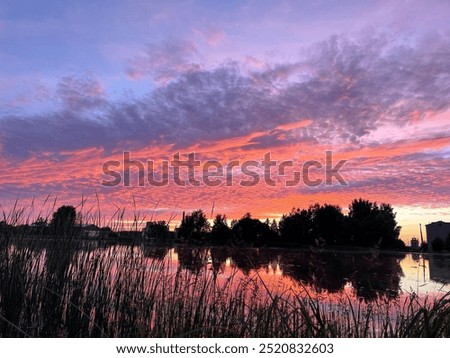 Similar – Image, Stock Photo calm water in Latvian winter / river near my house / the day when ice forming on water / sunrise over land