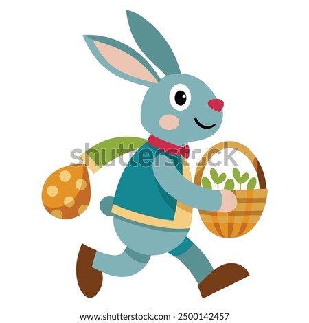 Easter Bunny Carrying Basket Vector Illustration  Cartoon Clipart Line Art Design