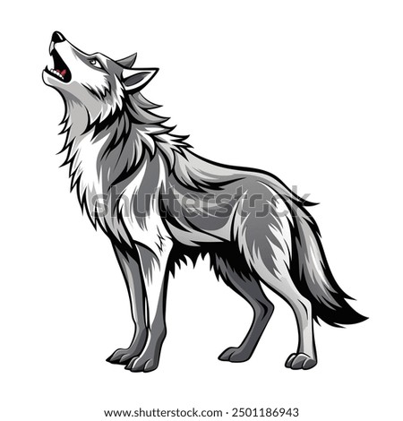 Howling Wolf Vector Illustration - Cartoon, Clipart, and Line Art Design