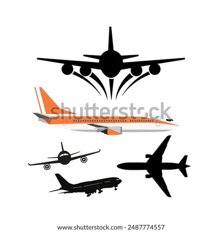 airplan silhouette logo Set airplane icon. Aircrafts flat style - stock vector.