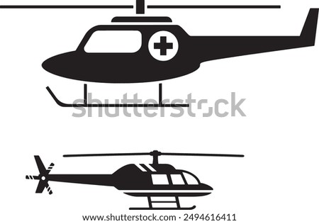 Helicopter Silhouette Medical Services.Helicopter silhouettes in different positions.