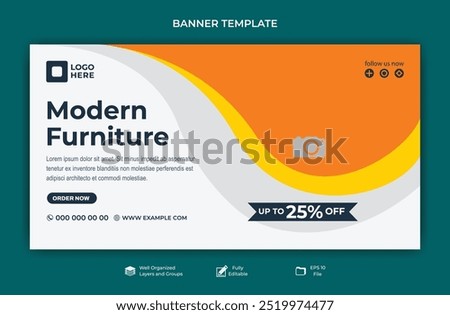 Modern Furniture Sale Banner with 25% Discount and Stylish Sofa Design