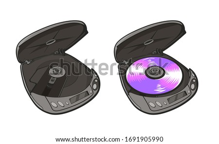 Vector hand drawn illustration of open music retro CD player