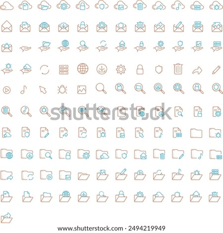 Set Icon, File, Folder, Config, Lock, cloud, Vector illustration, 