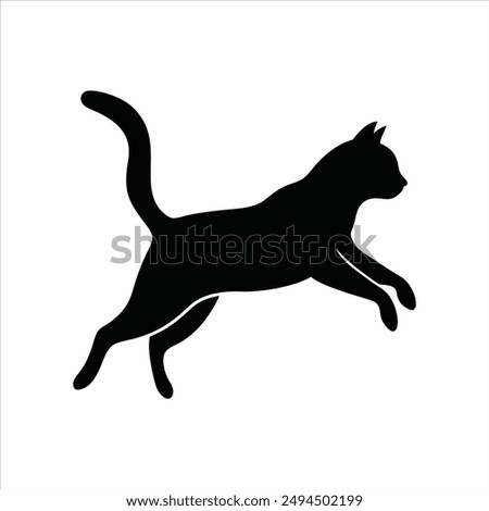 Vector silhouette of the cat jump, isolated on white background