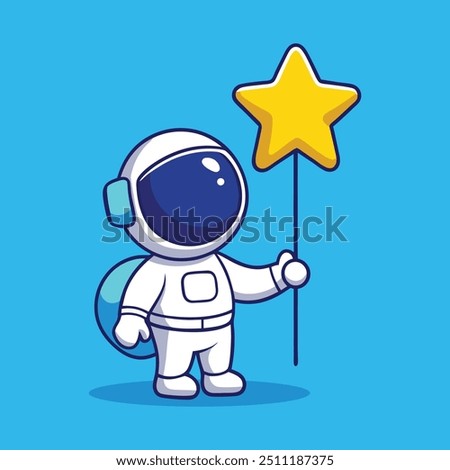 Cute Astronaut Holding Star Balloon Cartoon Vector Icon Illustration. Astronaut Isolated Flat Cartoon Style