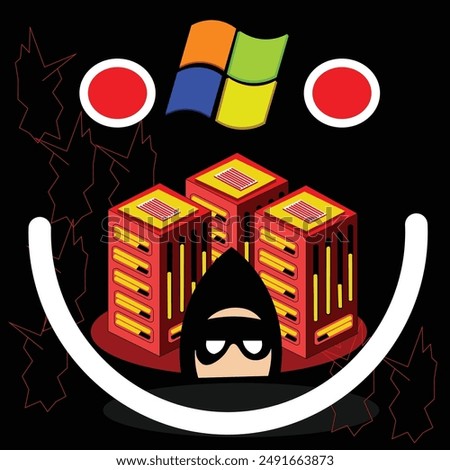 Microsoft window crashes malware server hacking crowd strikes on falcon content update illustration, image, icon, vector