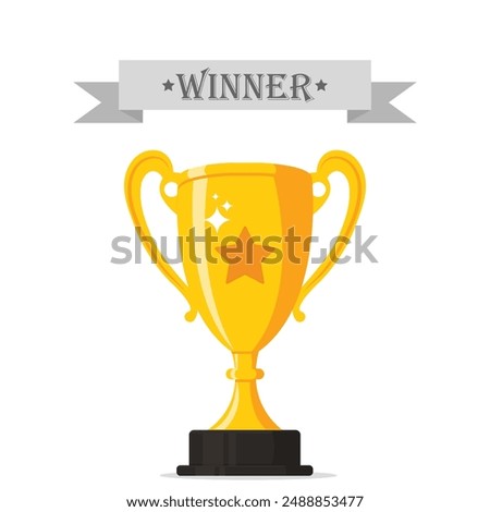 Gold trophy cup flat vector illustration design.