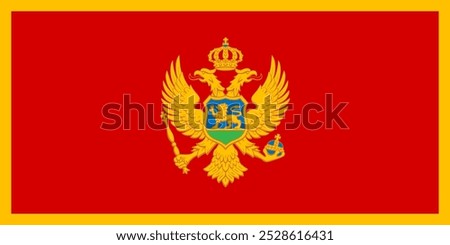 Vector illustration of the official flag of Montenegro.A red background with a golden border and the national emblem, this design is perfect for patriotic, cultural, and educational projects