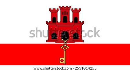 Gibraltar vector flag illustration. Official insignia featuring a red castle and key symbol on white and red background. Perfect for cultural, historical, and geographical projects