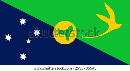 Vector illustration of the Christmas Island flag featuring blue, green, and yellow colors with stars and a bird emblem. Perfect for patriotic projects, cultural representations, and national pride