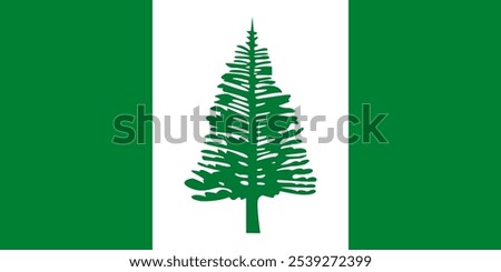 High-quality vector image of Norfolk Island's flag with bold green and white stripes and a central Norfolk pine tree. Ideal for patriotic, cultural, historical projects capturing its unique heritage