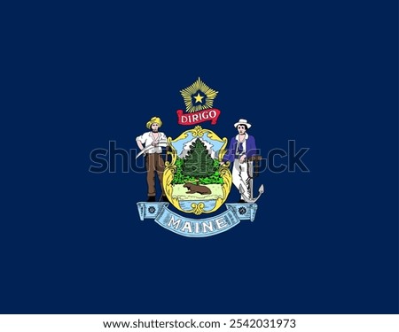 The official flag of Maine features the state seal on a blue field, symbolizing heritage and unity. Maine is known for its rich history, diverse culture, and beautiful landscapes