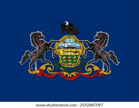 The official flag of Pennsylvania features the state seal on a blue field, symbolizing heritage and unity. Pennsylvania is known for its rich history, diverse culture, and the iconic Liberty Bell