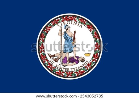 The official flag of Virginia features the state seal on a blue field, symbolizing heritage and unity. Virginia is known for its rich history, diverse culture, and beautiful landscapes