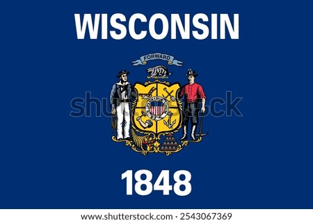 The official flag of Wisconsin features the state seal on a blue field, symbolizing heritage and unity. Wisconsin is known for its rich history, diverse culture, and stunning Great Lakes region