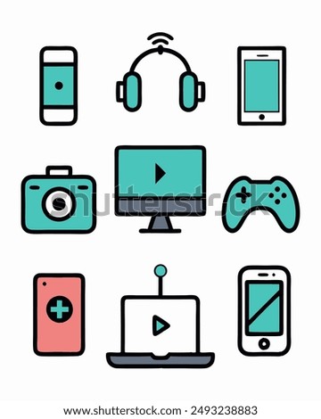 Computer devices 3d render vector icon set. Computer, laptop, smartphone, headphones, printer, game console, floppy disk, video card