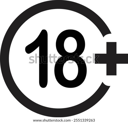 18+ icon. black circle. plus 18 in trendy style. on white background. Vector